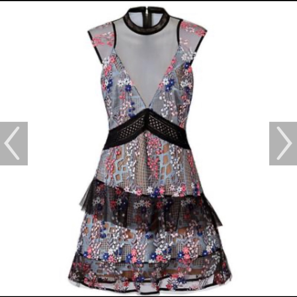 NWT Self Portrait Overlay Lace Mini Dress Size 4.